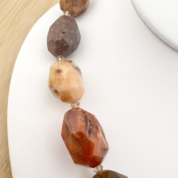 Agate Carnelian Stone Statement Collar Necklace Faceted Chunky Earth Tones - Picture 3 of 13